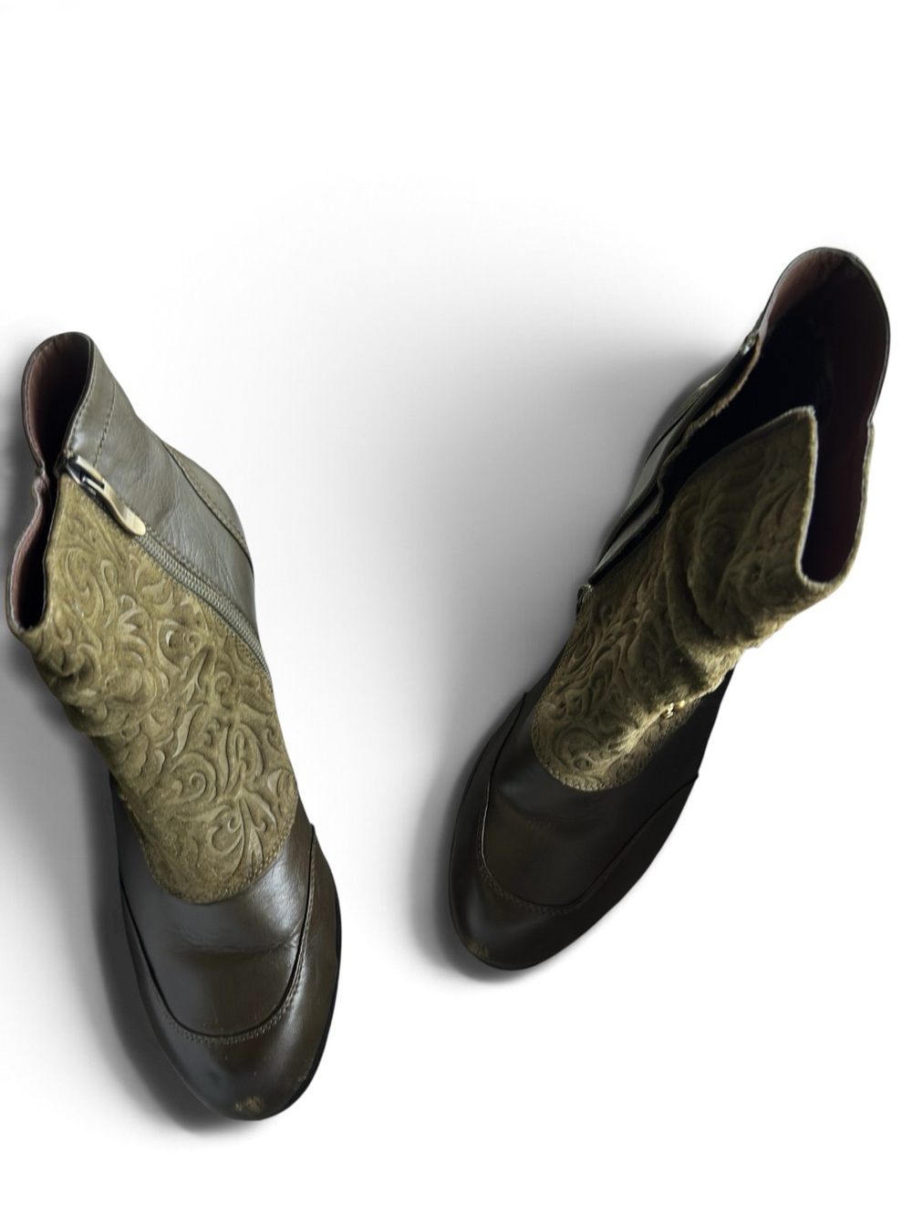 L’Artiste Spring Step Belgard Olive Leather Suede Booties 39 US 8.5